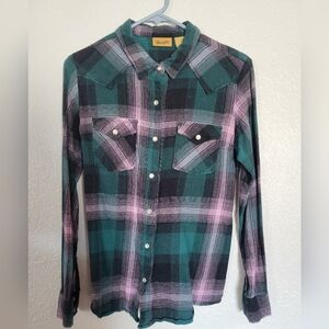 Wrangler Women's Green and Pink Plaid Shirt